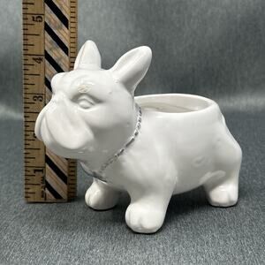 French Bulldog Planter Ceramic White Gloss Indoor 2" Succulent Herb Pot